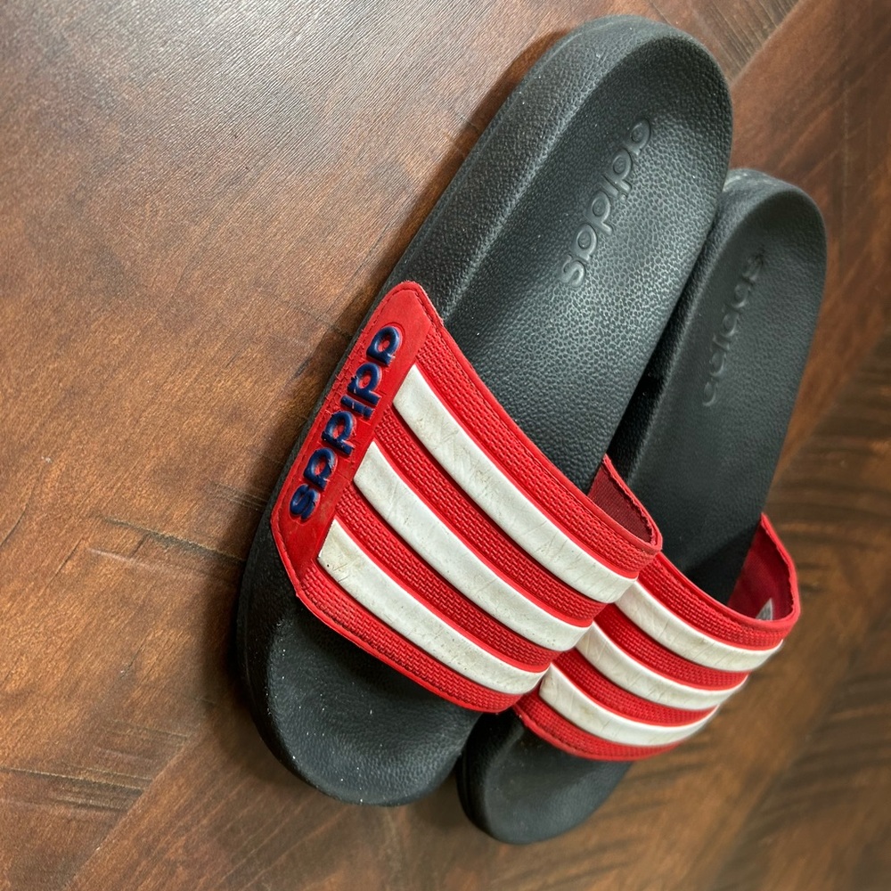 Adidas Red and Black Slide Sandals